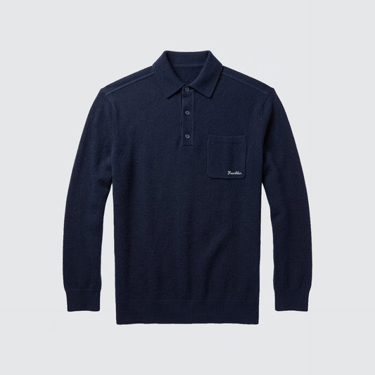 Maglione di lana in stile "polo" manica lunga con taschino e ricamo