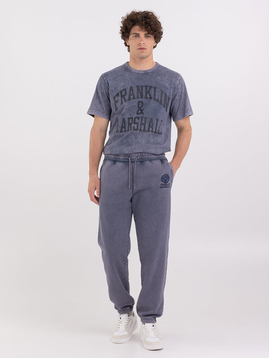 Marble wash jogger trousers with arch letter embroidery