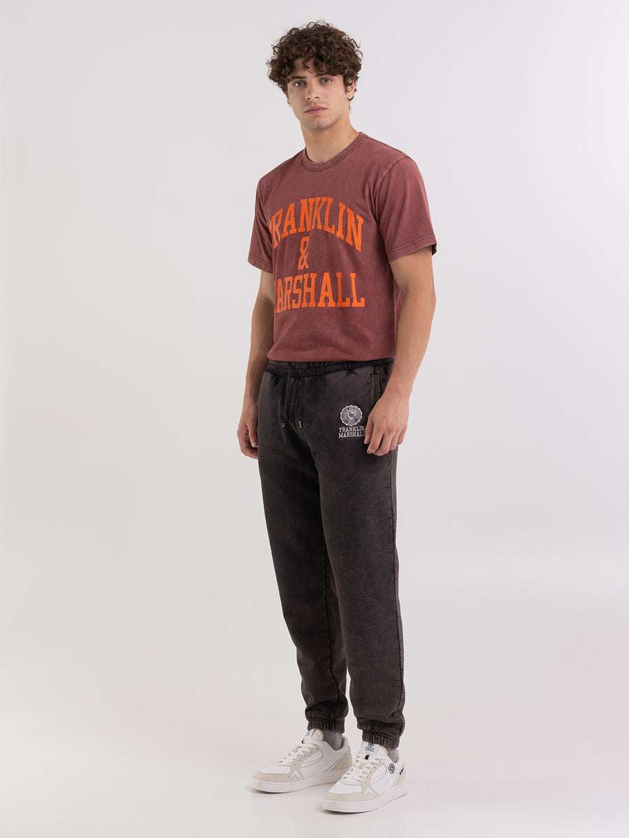 Marble wash jogger trousers with arch letter embroidery