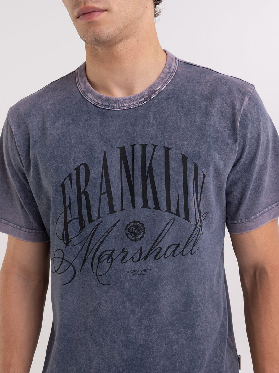 T-shirt marble wash con stampa logo corsivo