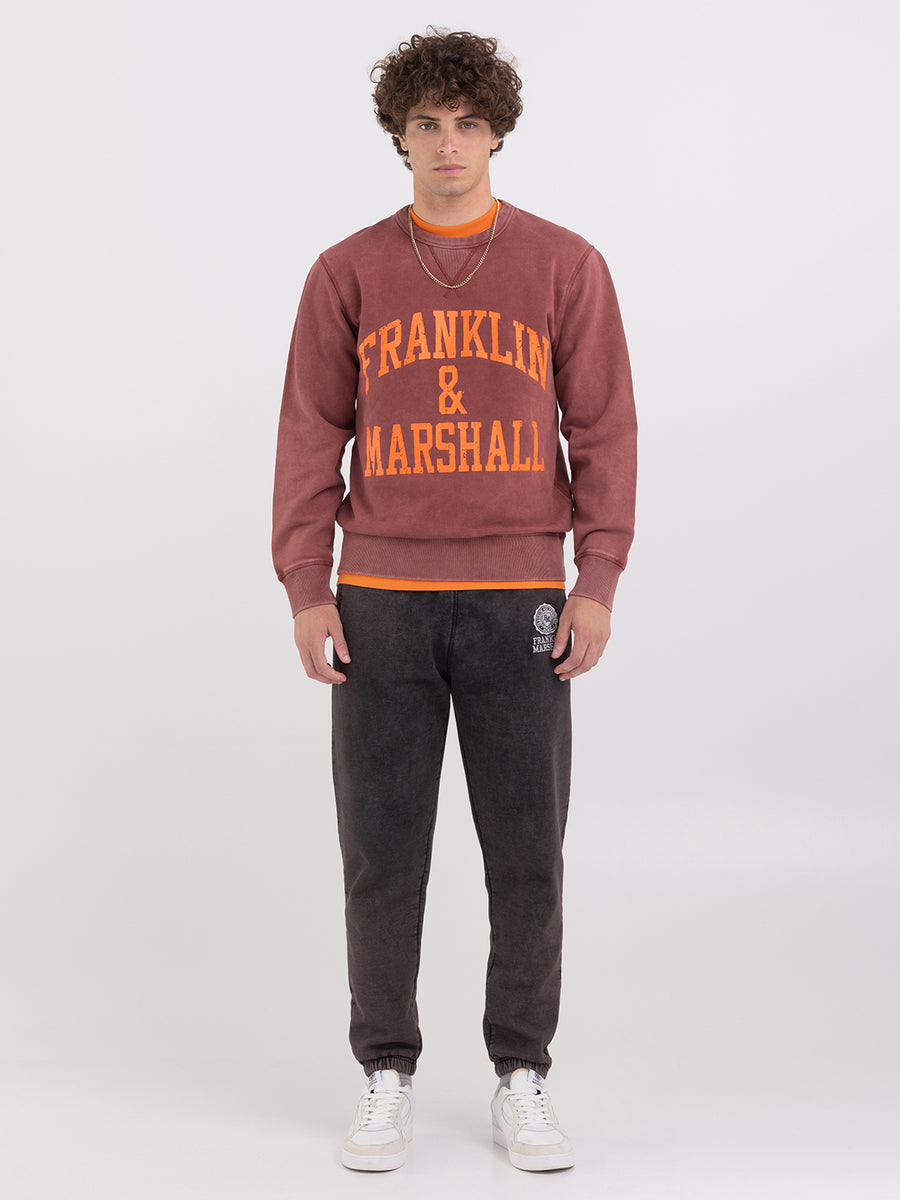 Marble wash crewneck sweatshirt with arch letter logo print