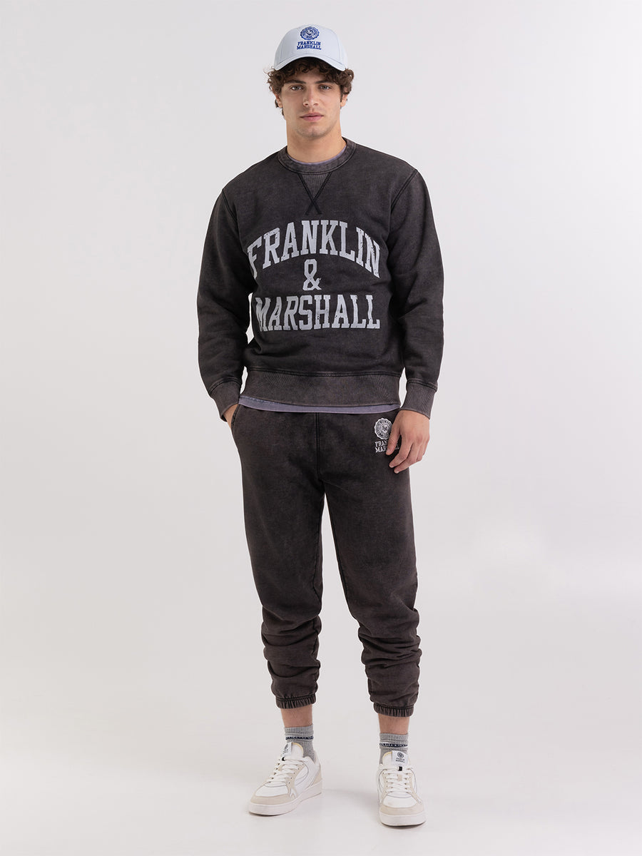 Marble wash crewneck sweatshirt with arch letter logo print