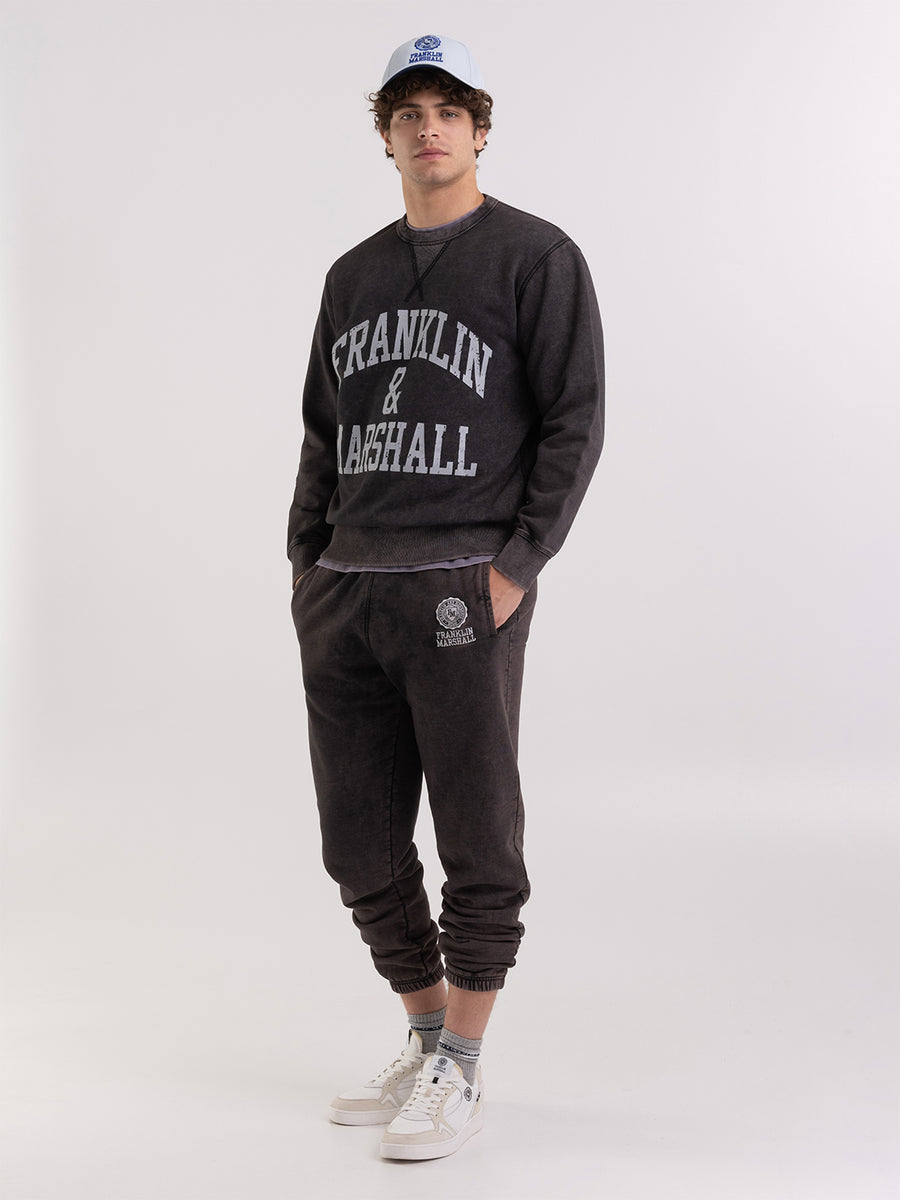 Marble wash crewneck sweatshirt with arch letter logo print
