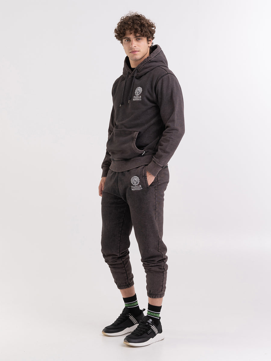Felpa con cappuccio marble wash ricamo logo Crest