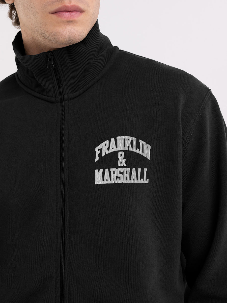 High neck sweatshirt with zipper and arch letter logo print