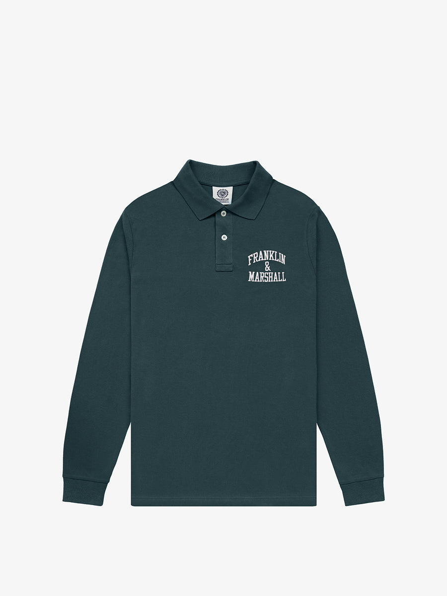Long-sleeved polo shirt with arch letter logo print
