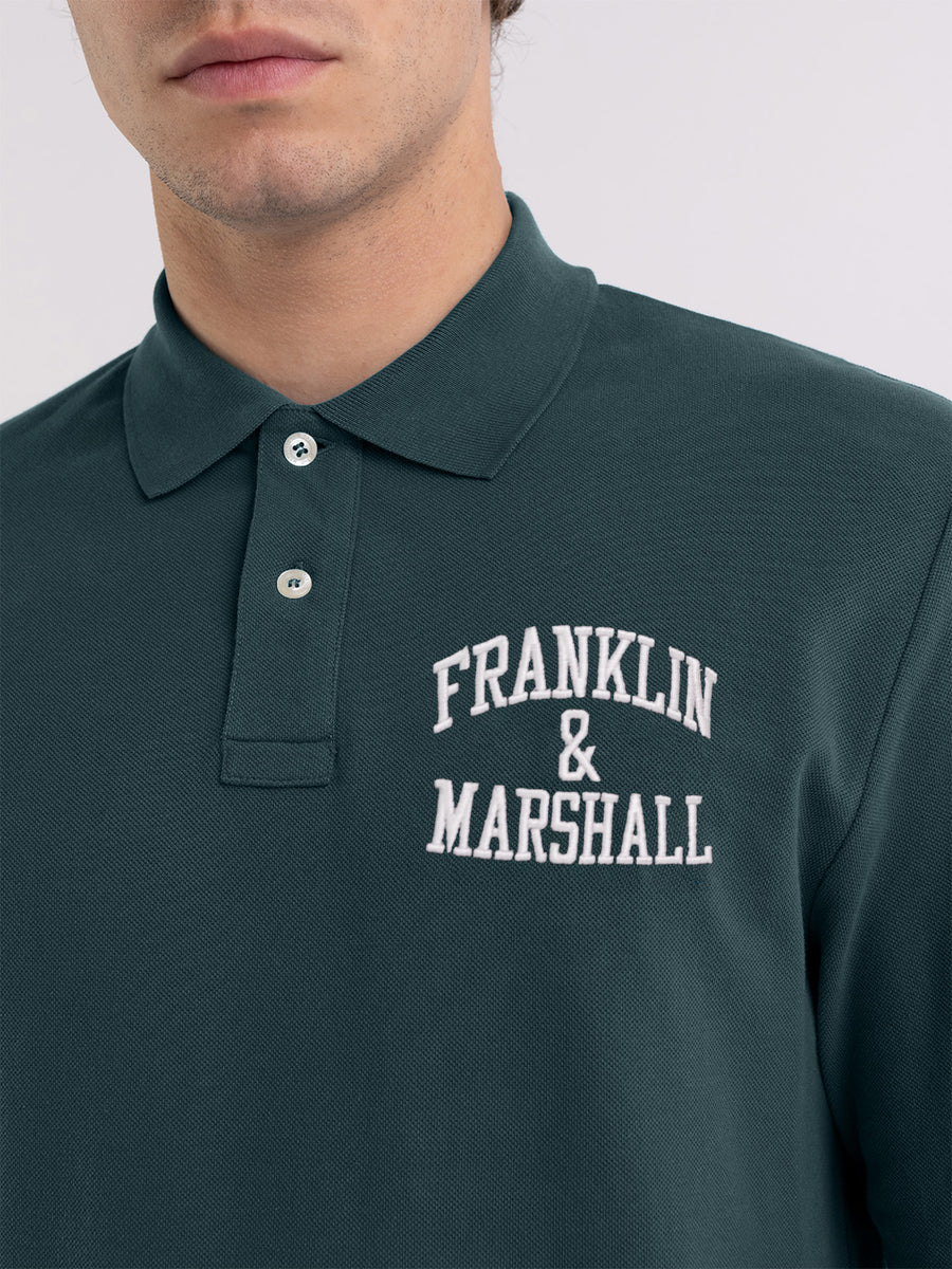 Long-sleeved polo shirt with arch letter logo print