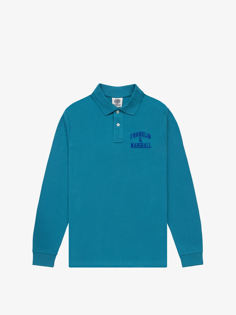 Long-sleeved polo shirt with arch letter logo print