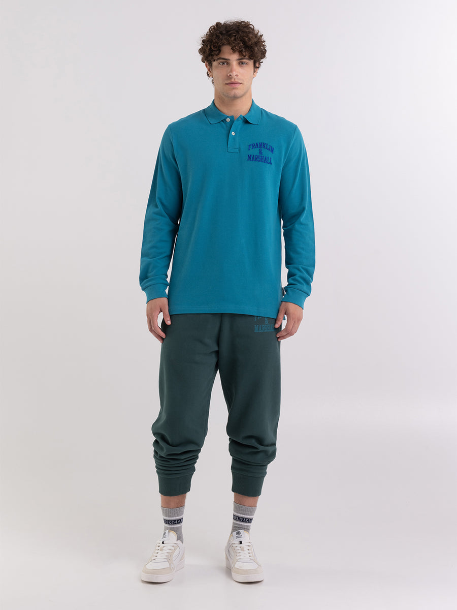 Long-sleeved polo shirt with arch letter logo print