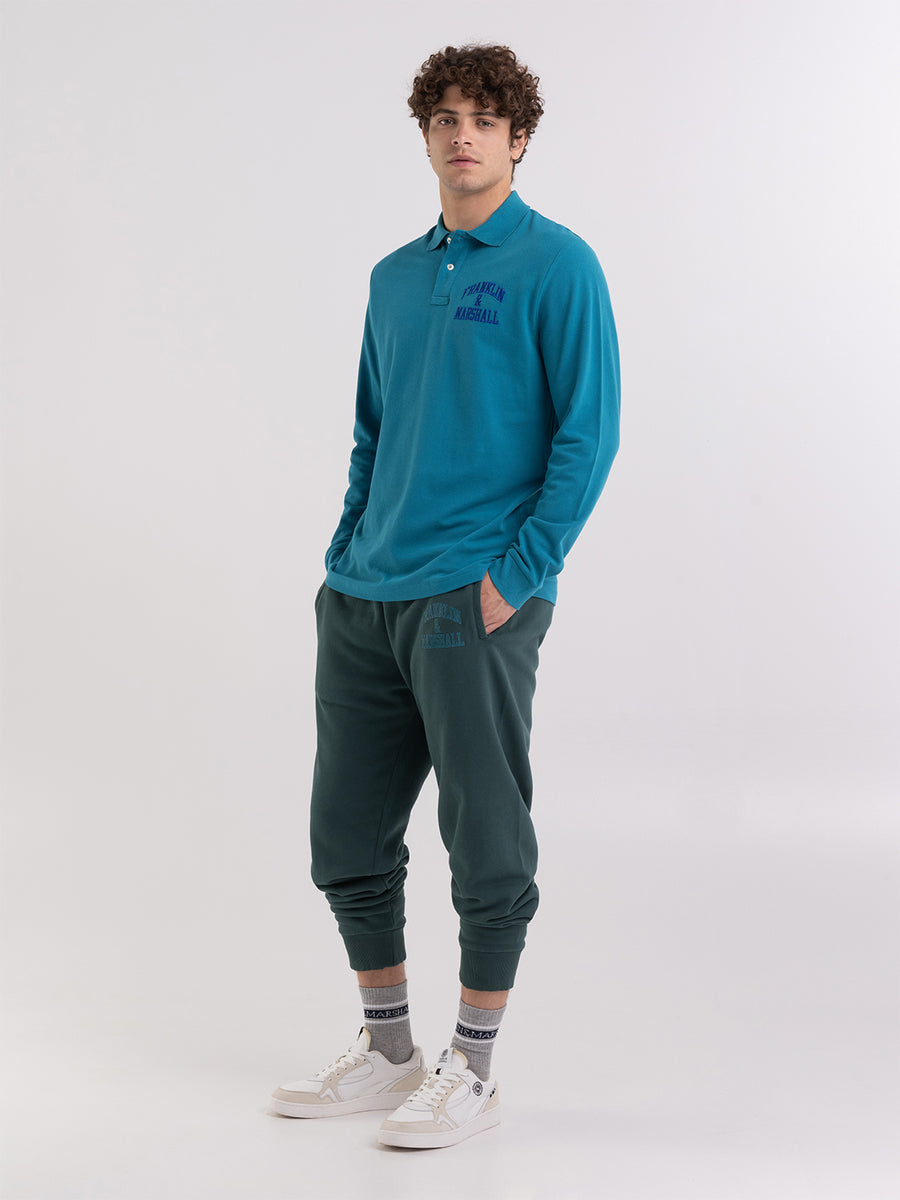 Long-sleeved polo shirt with arch letter logo print