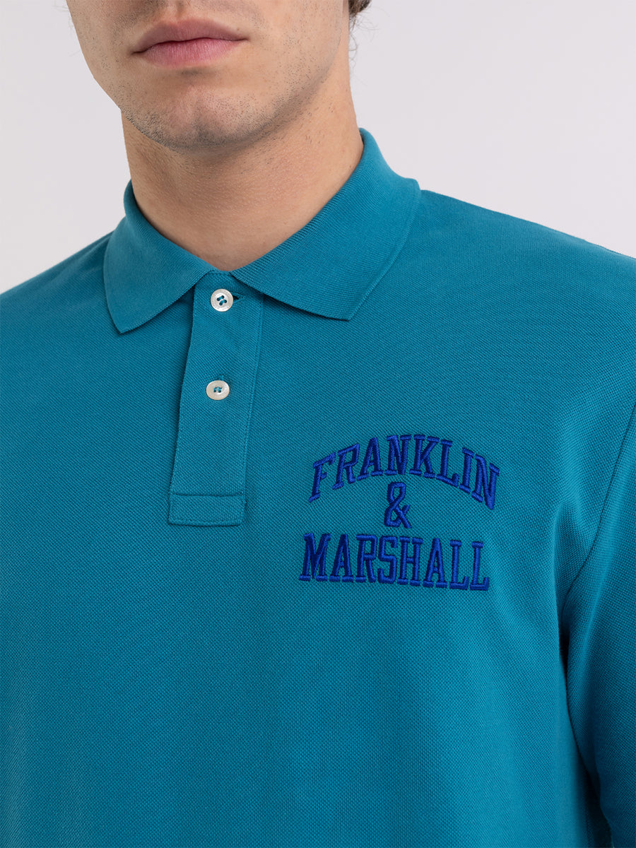 Long-sleeved polo shirt with arch letter logo print