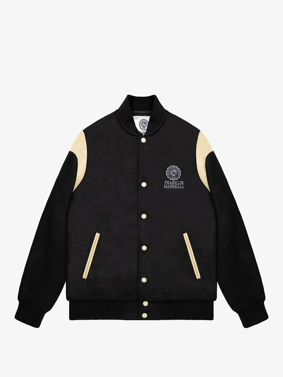 Varsity bomber jacket in melton wool with Crest logo embroidery