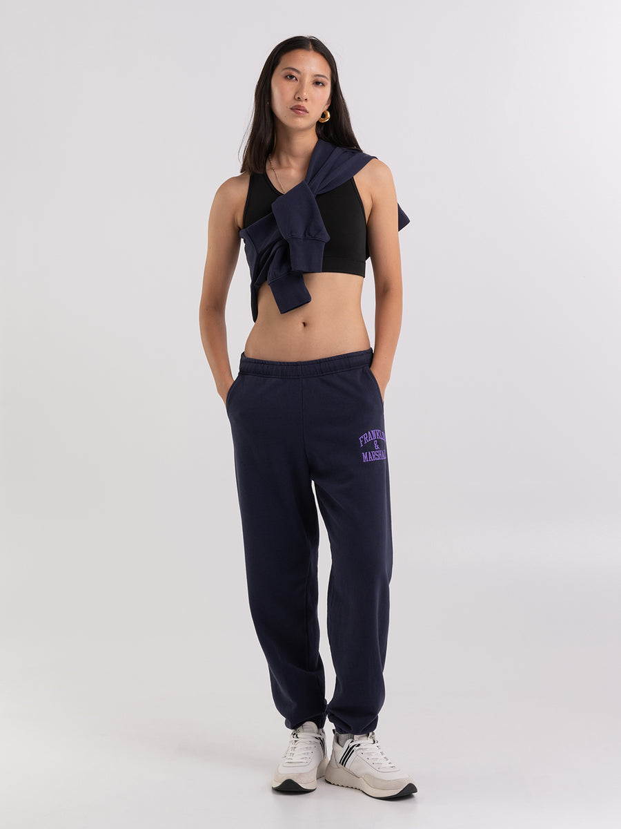 Fleece jogger trousers with arch letter logo embroidery