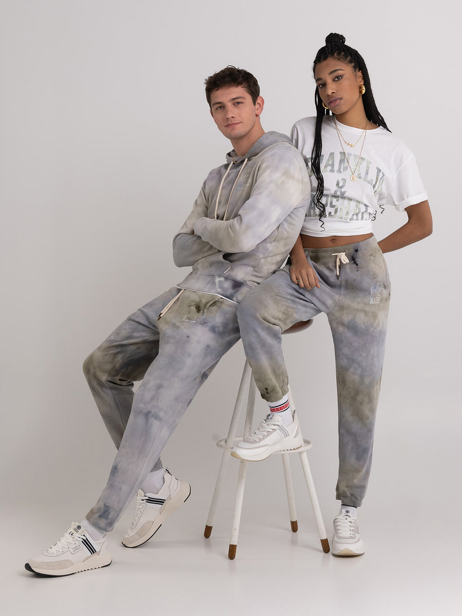 Garment-dyed ice dye Agender jogger pants with arch letter embroidery