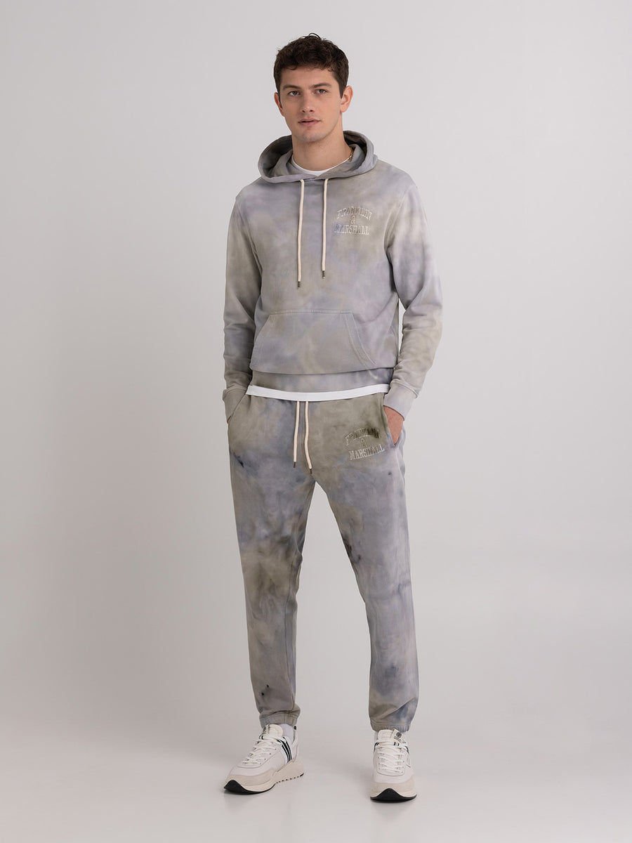 Garment-dyed ice dye Agender jogger pants with arch letter embroidery
