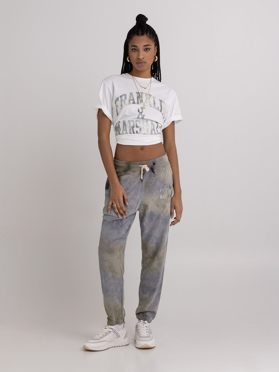 Garment-dyed ice dye Agender jogger pants with arch letter embroidery