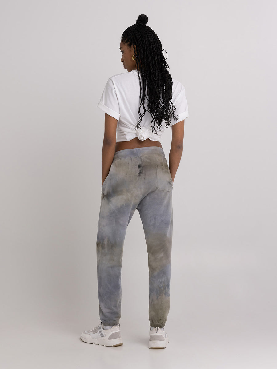 Garment-dyed ice dye Agender jogger pants with arch letter embroidery