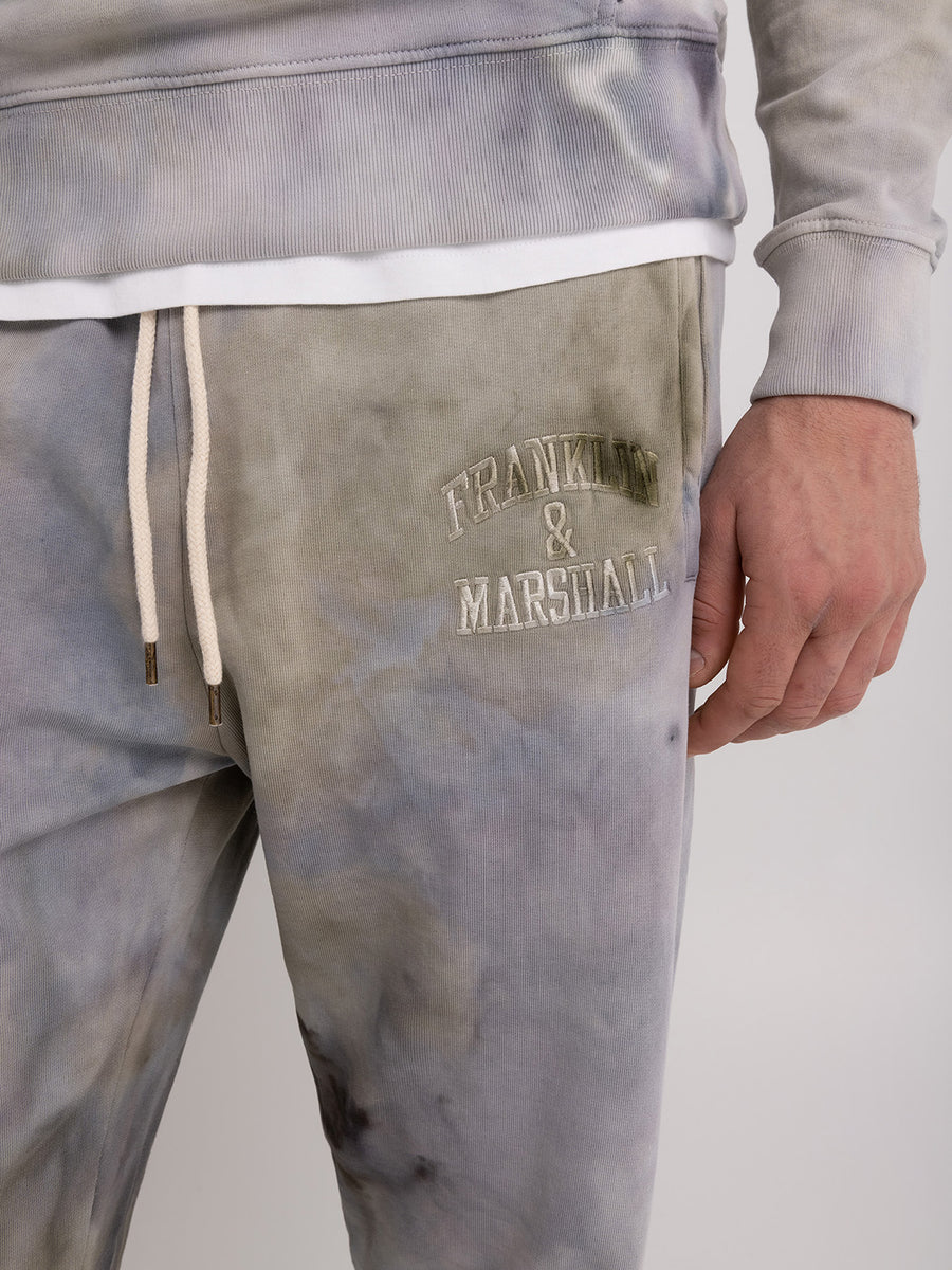 Garment-dyed ice dye Agender jogger pants with arch letter embroidery