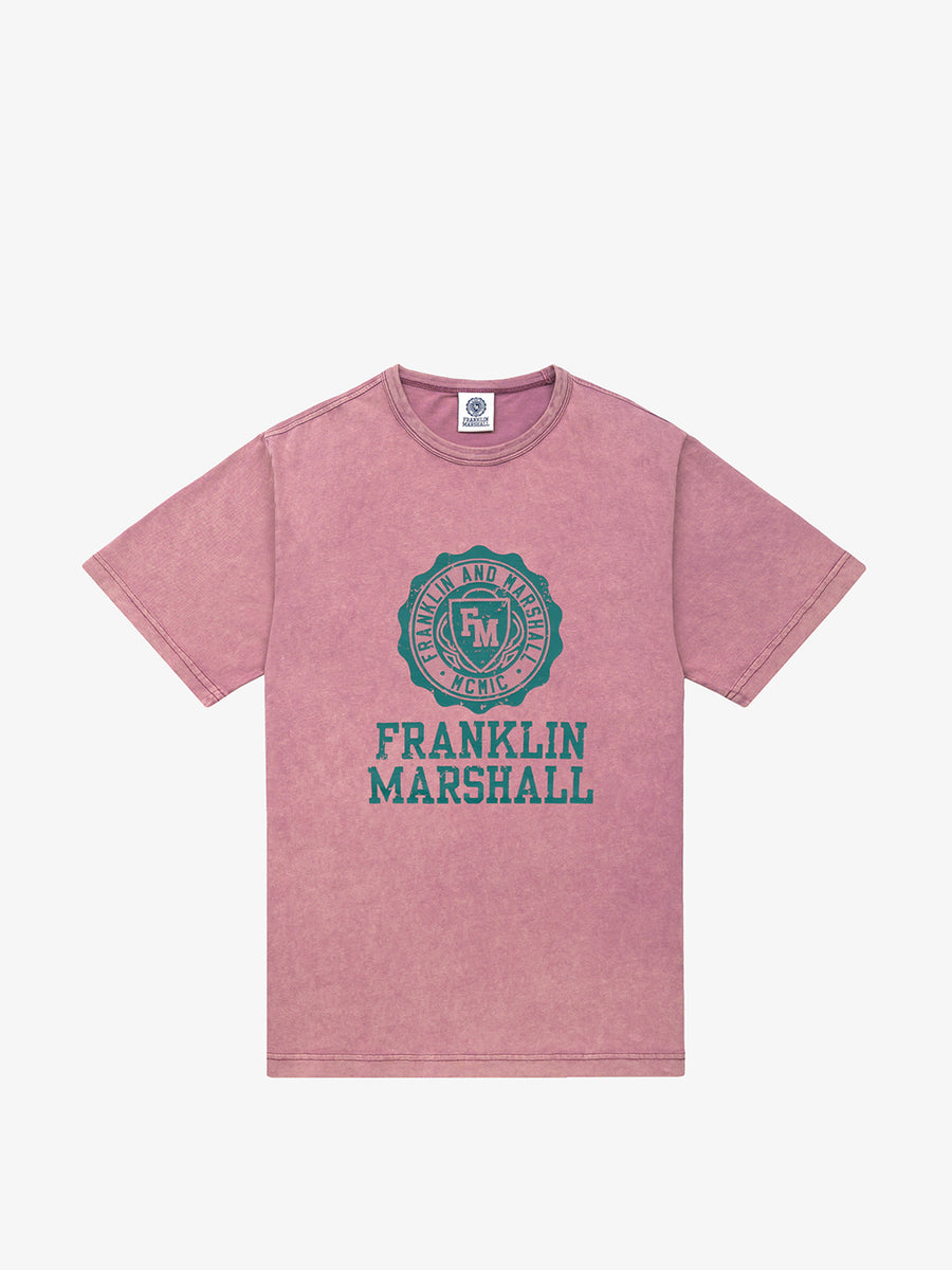 Acid wash garment-dyed t-shirt with Crest logo print