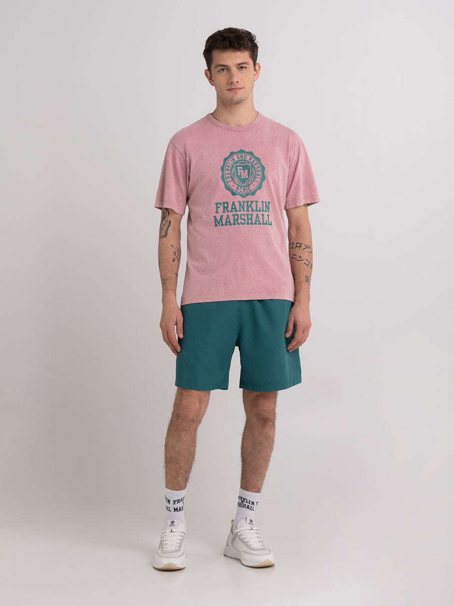 Acid wash garment-dyed t-shirt with Crest logo print