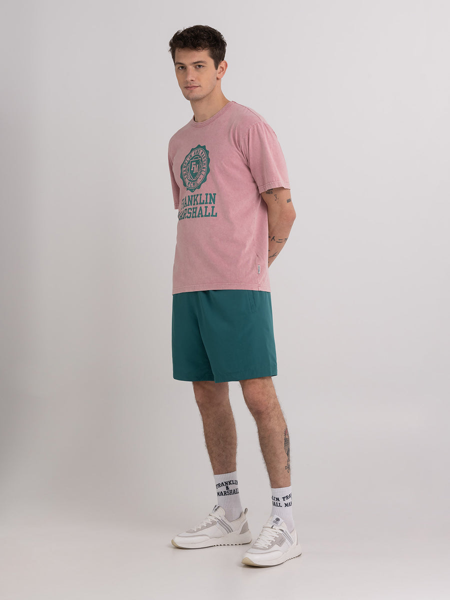 Acid wash garment-dyed t-shirt with Crest logo print