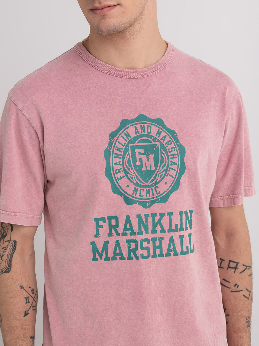 Acid wash garment-dyed t-shirt with Crest logo print