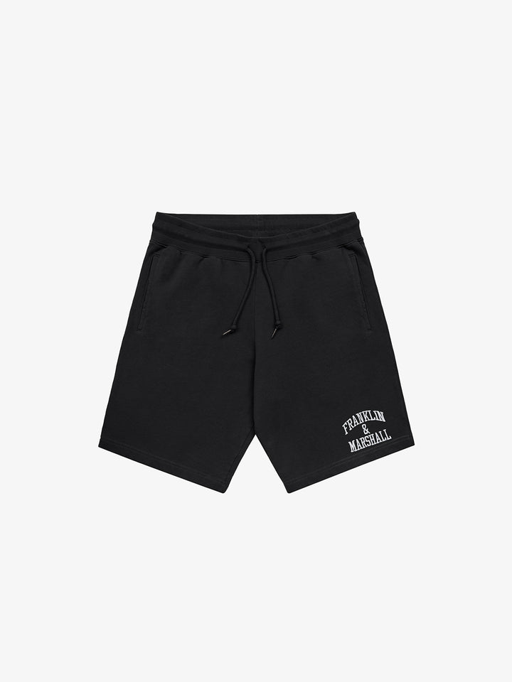 Fleece shorts with arch letter logo embroidery