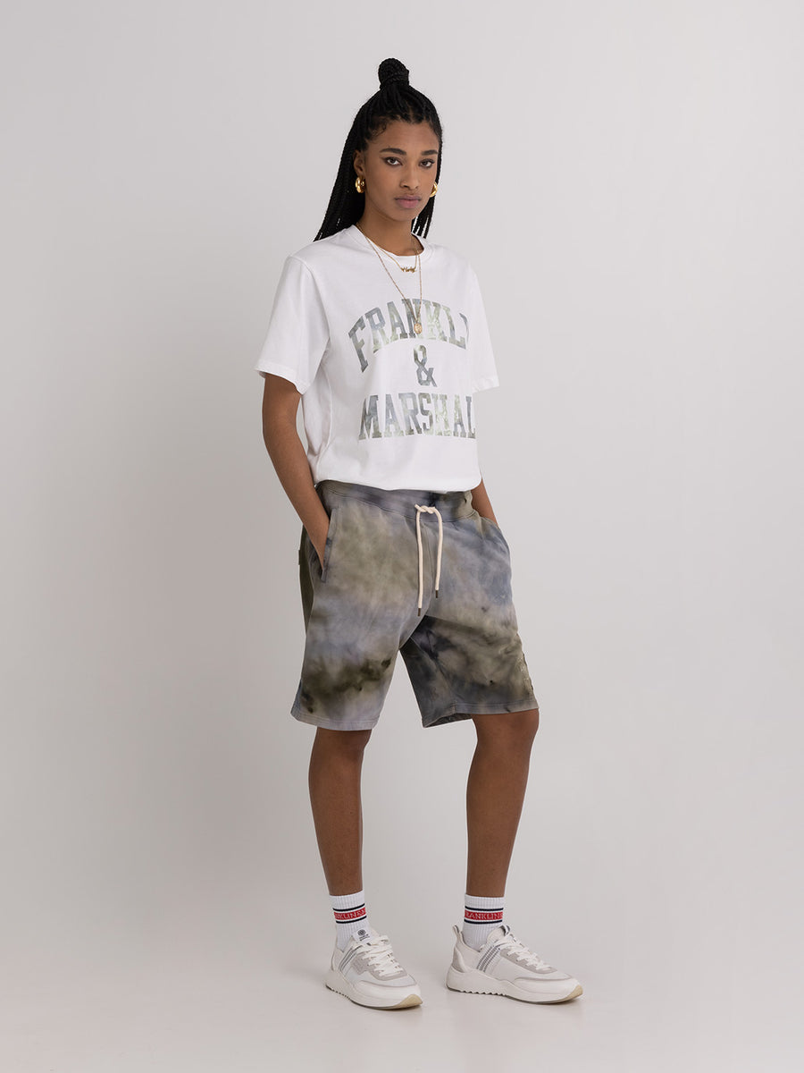 Agender ice dye shorts with arch letter logo embroidery