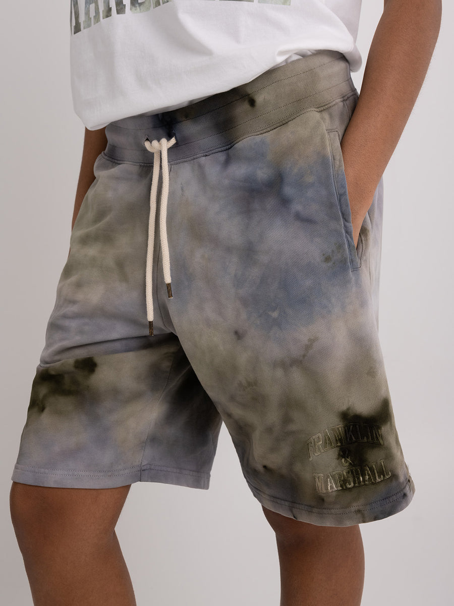 Agender ice dye shorts with arch letter logo embroidery