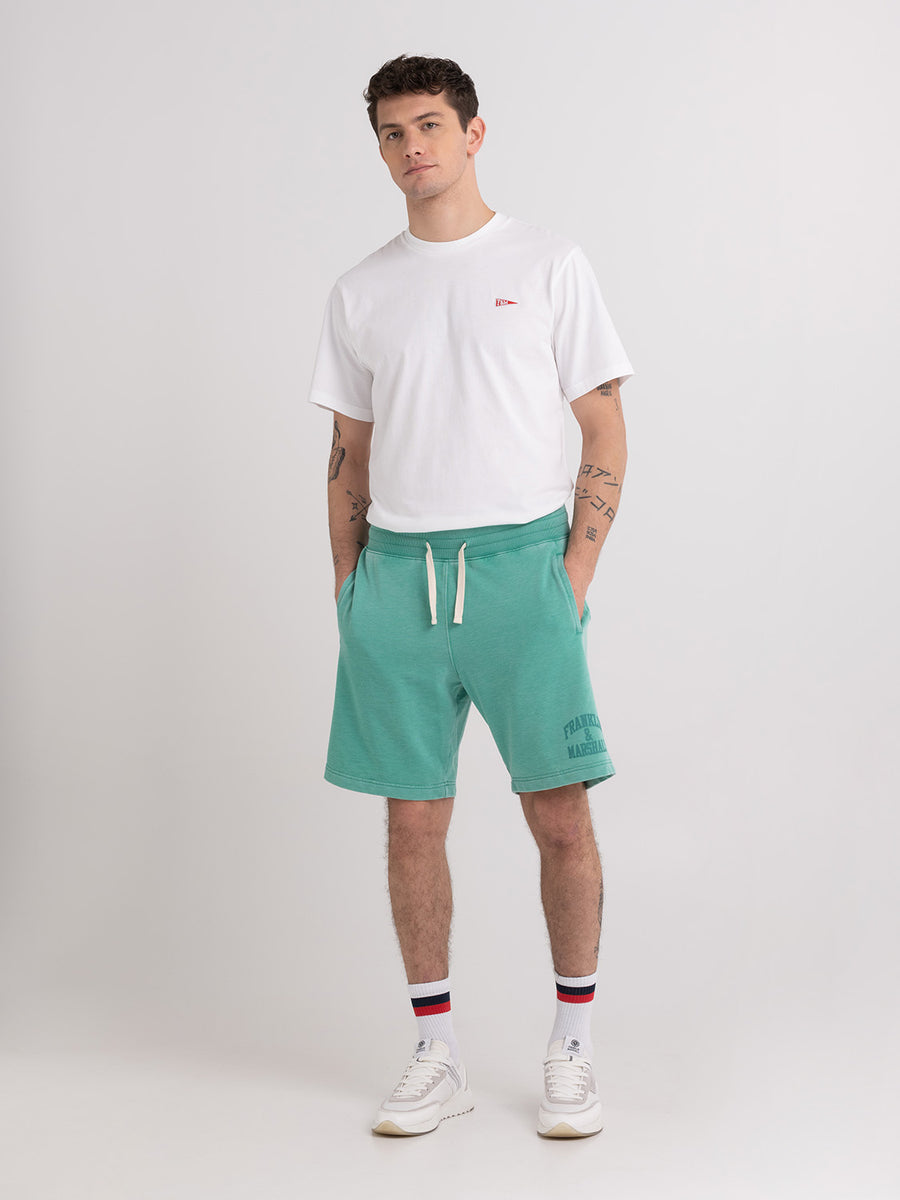 Burn out shorts with arch letter logo embroidery