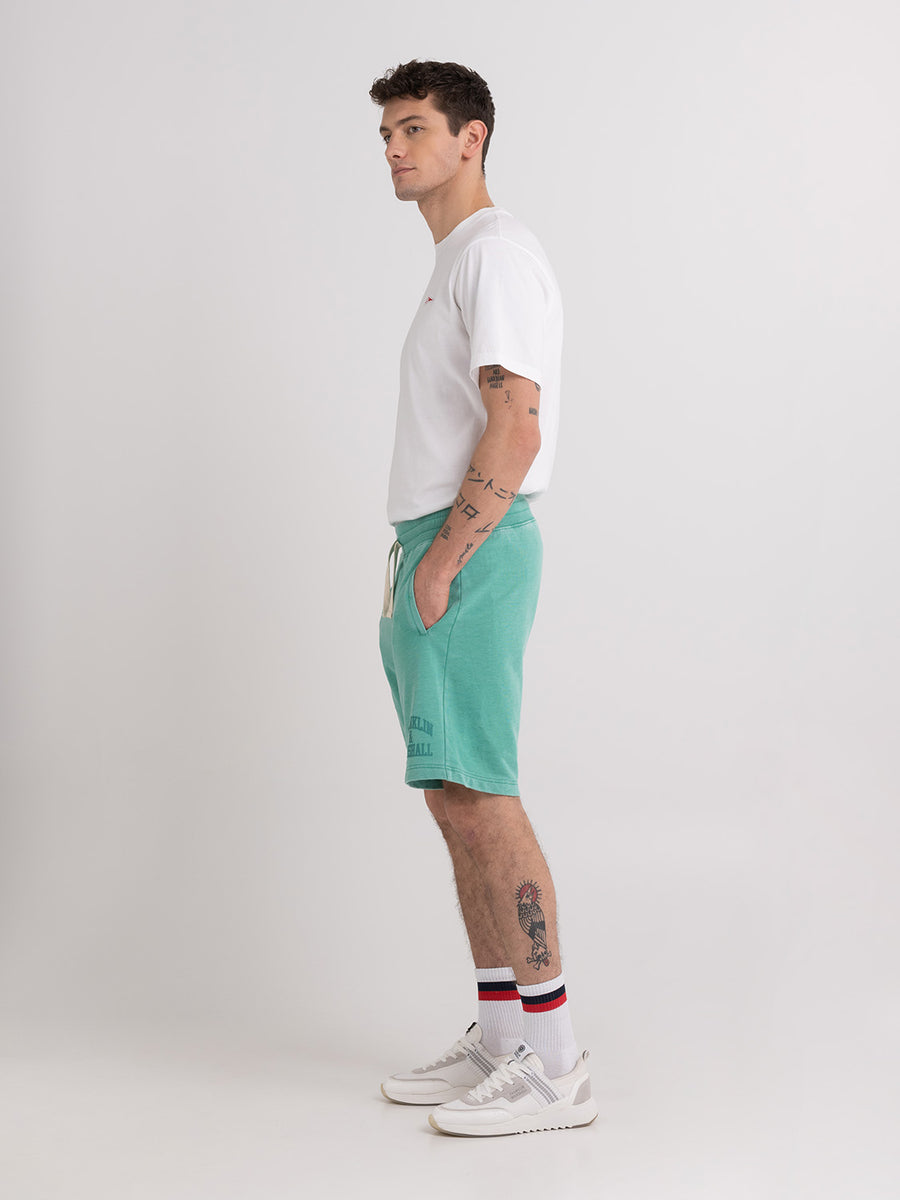 Burn out shorts with arch letter logo embroidery