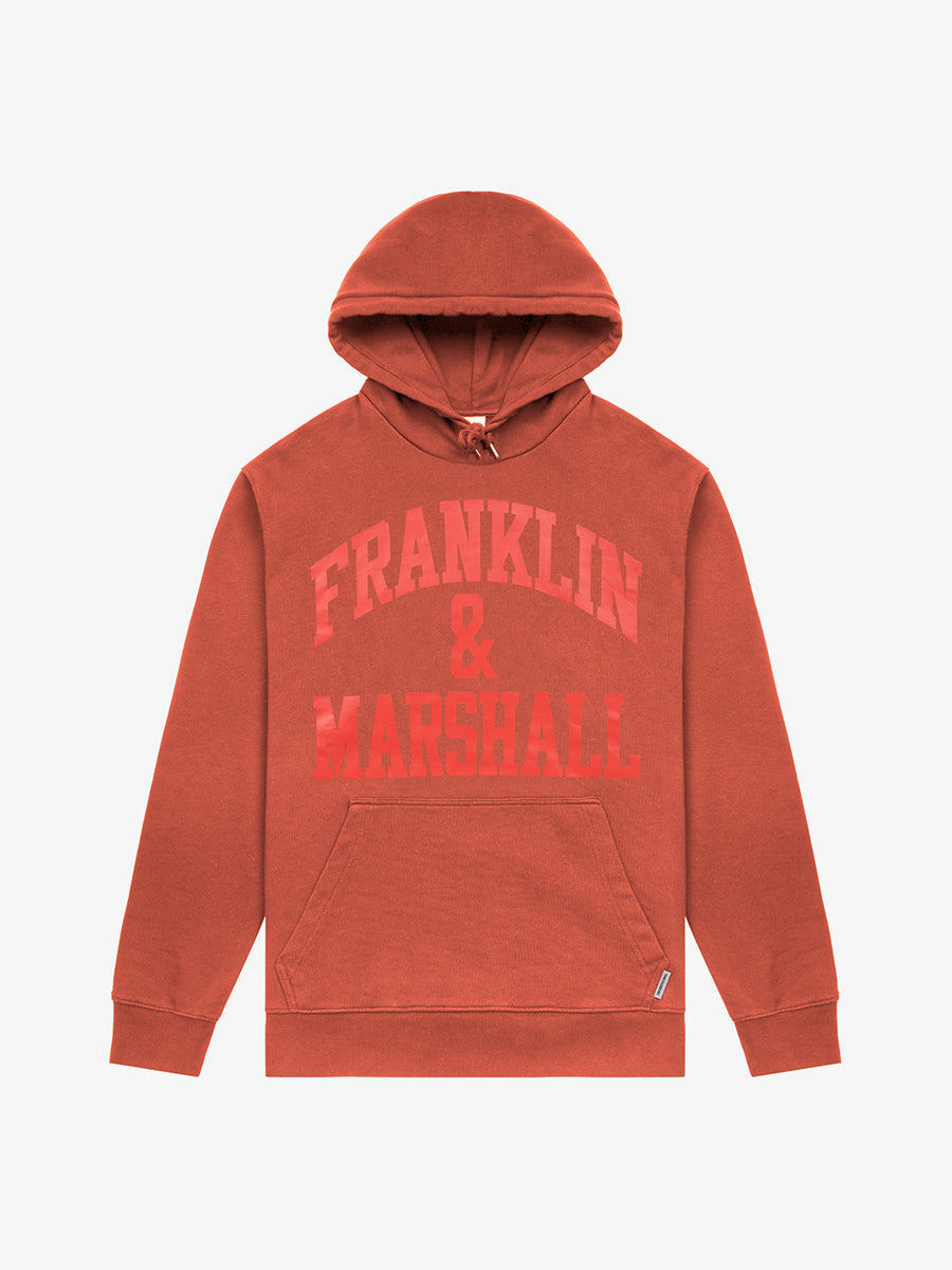 Agender hoodie with arch letter logo print