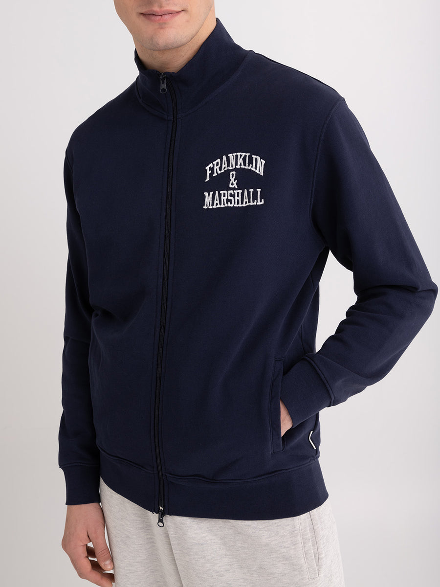 Full zipper sweatshirt with arch letter logo embroidery