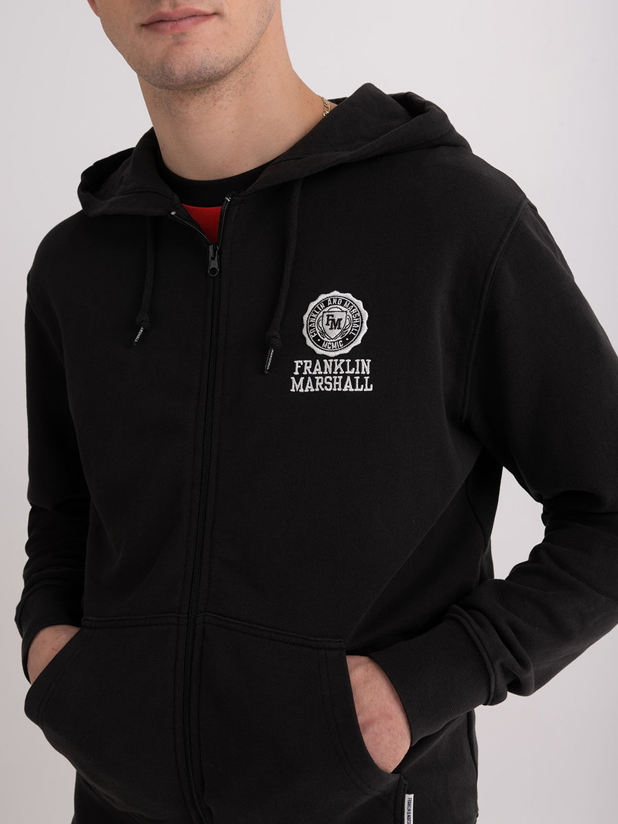Hoodie with zipper and Crest logo embroidery