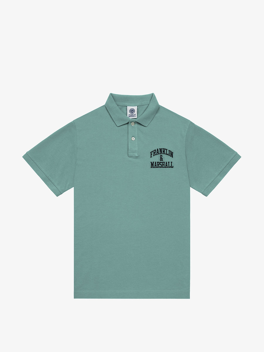 Polo shirt in piqué cotton with arch letter logo embroidery