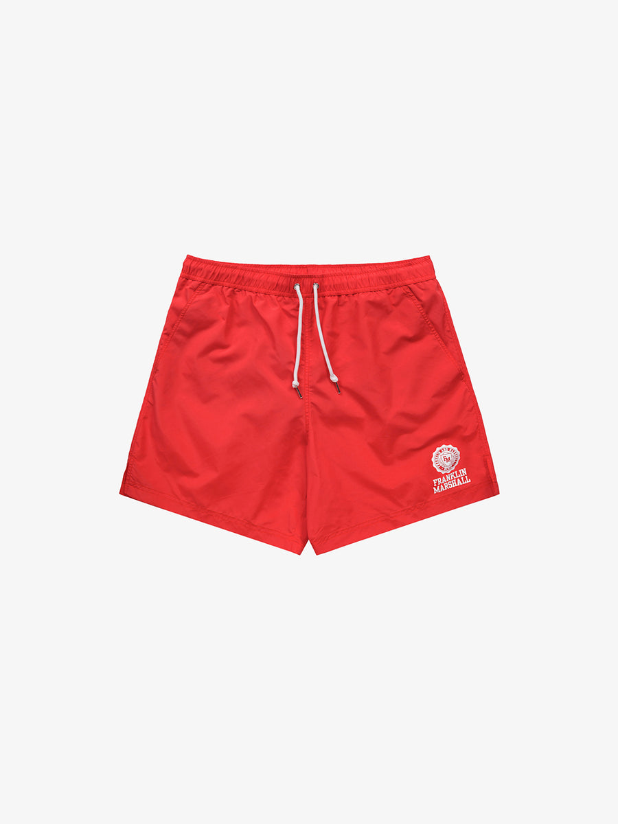 Recycled nylon swimming trunks with Crest logo print