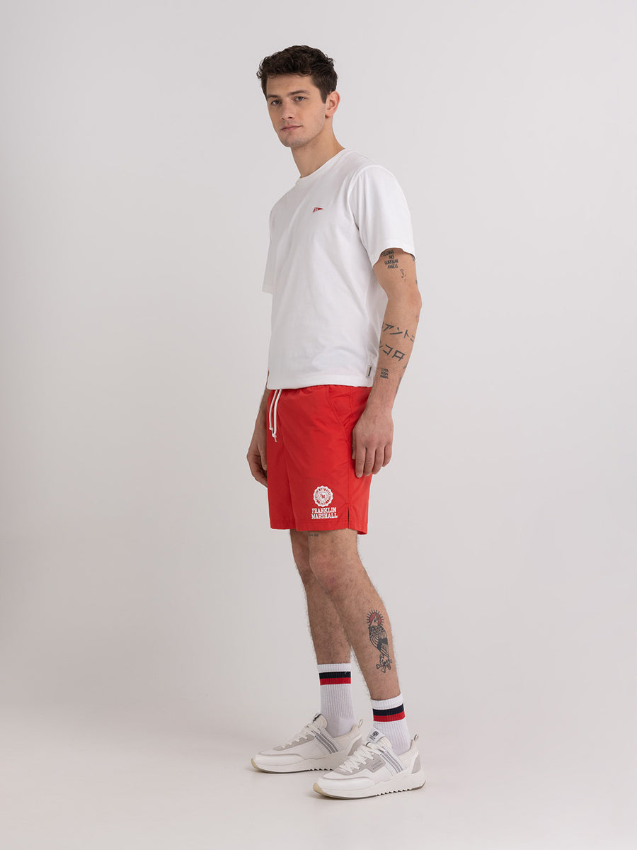 Recycled nylon swimming trunks with Crest logo print
