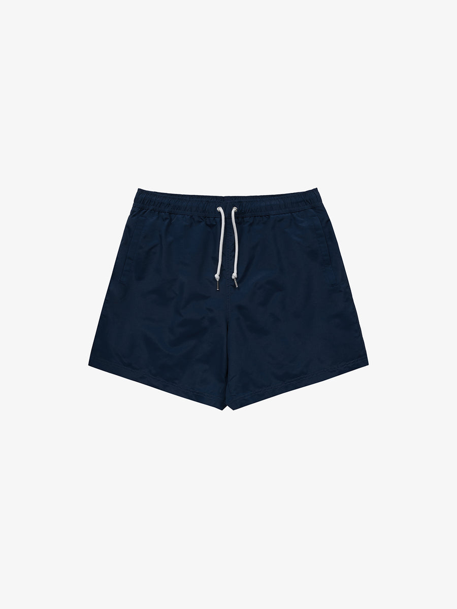 Shaded-off recycled nylon swimming trunks with Crest logo print