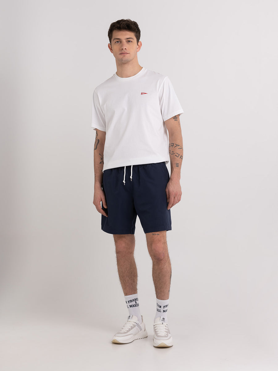 Shaded-off recycled nylon swimming trunks with Crest logo print