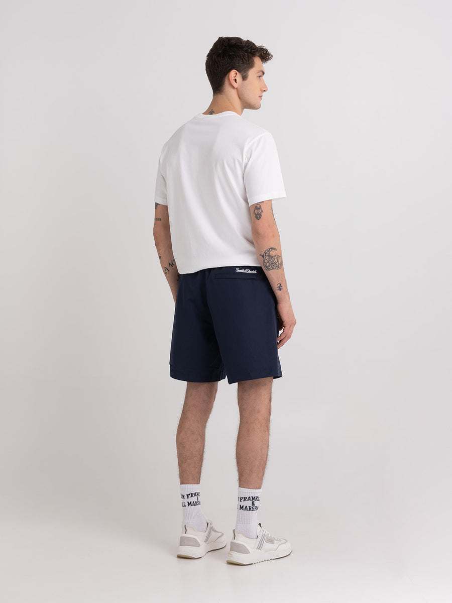 Shaded-off recycled nylon swimming trunks with Crest logo print