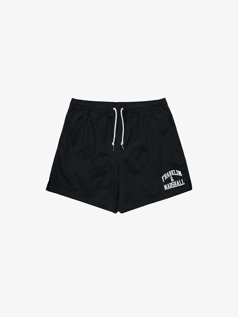Recycled nylon swimming trunks with arch letter logo print