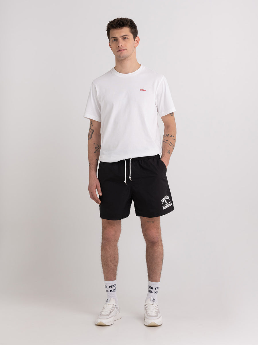 Recycled nylon swimming trunks with arch letter logo print