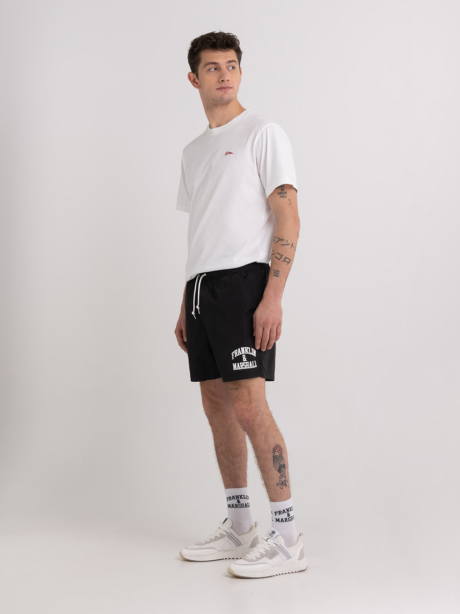 Recycled nylon swimming trunks with arch letter logo print