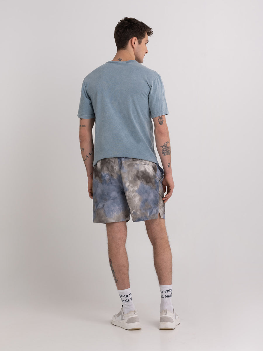 Recycled poly ice dye swimming trunks with arch letter logo print