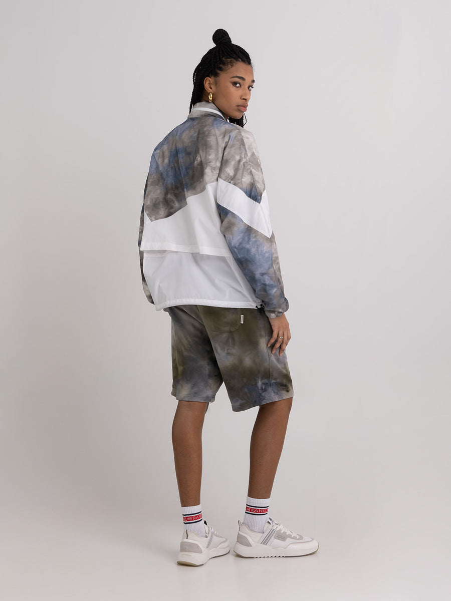 Agender jacket in ice dye recycled poly