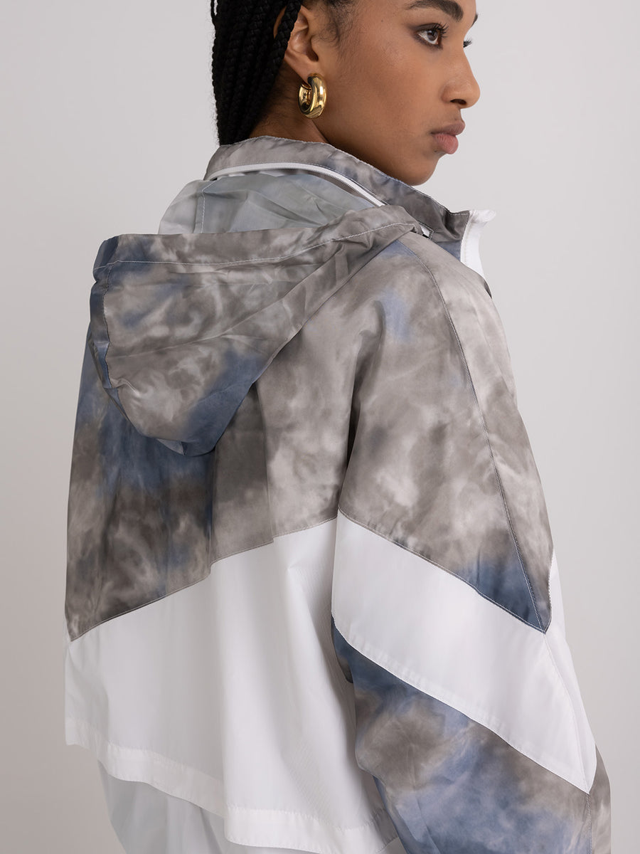 Agender jacket in ice dye recycled poly