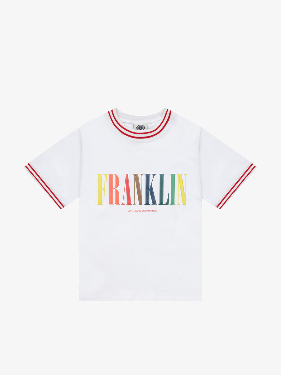 Jersey t-shirt with multicoloured logo college print