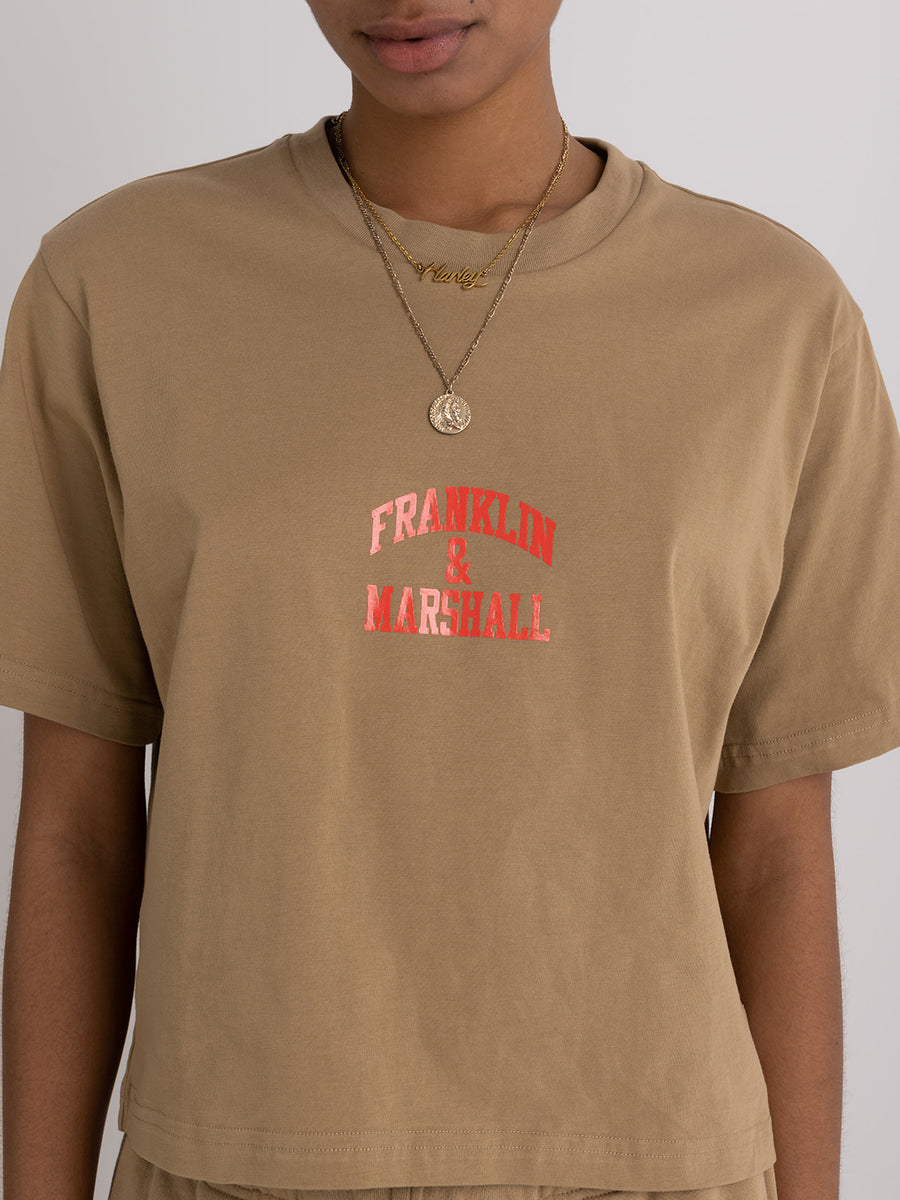 Jersey t-shirt with arch letter logo print