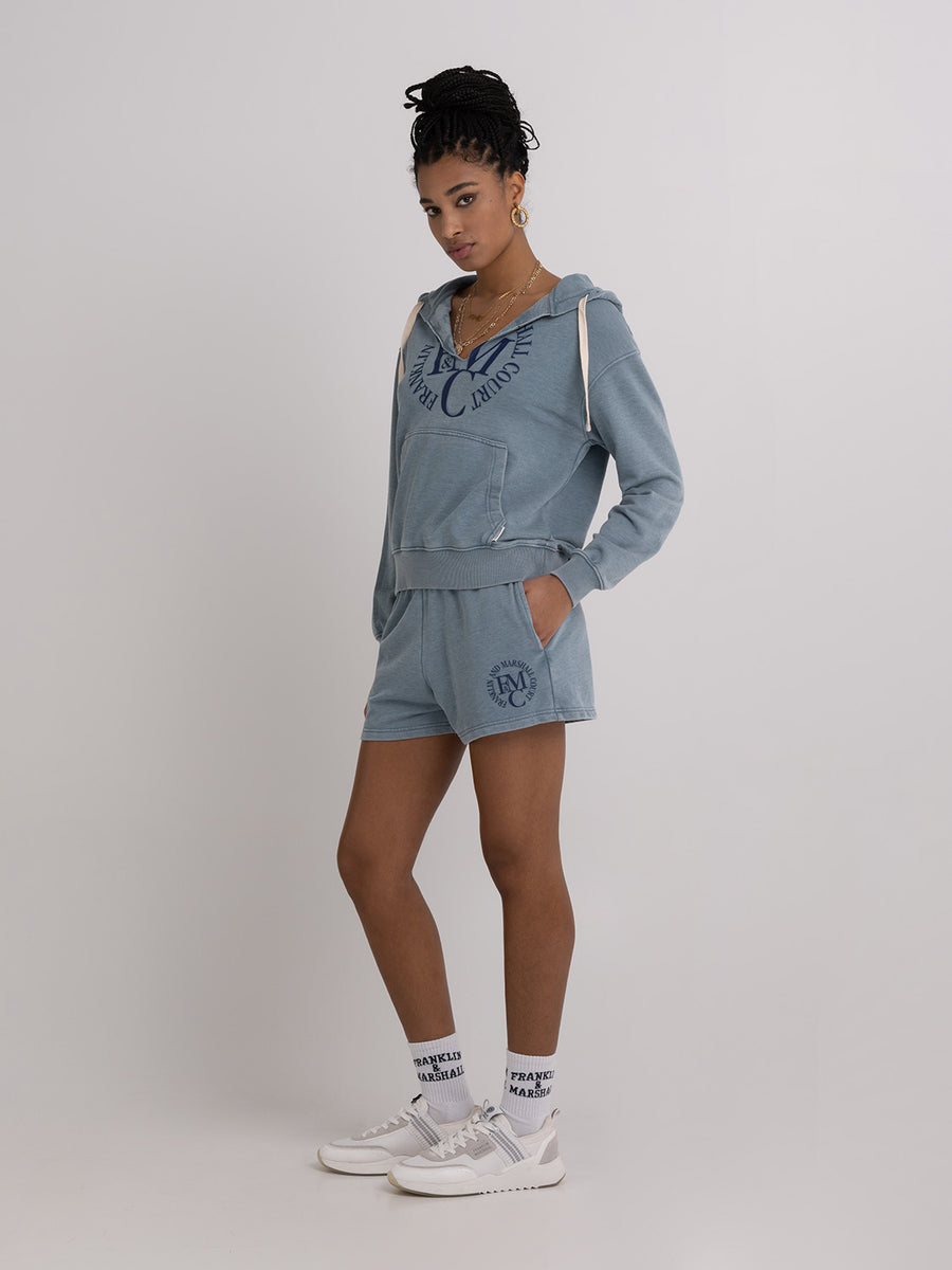 Fleece shorts with college logo print