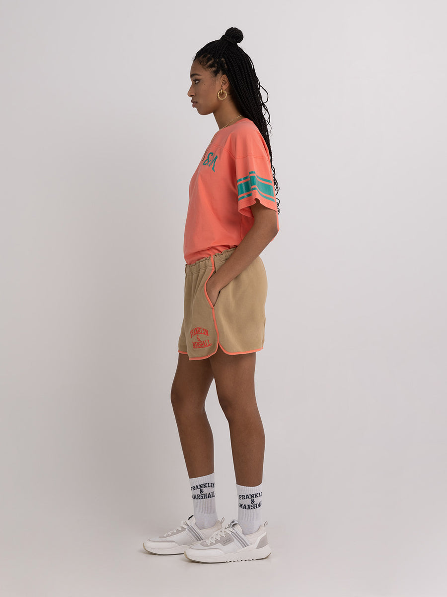 Fleece shorts with arch letter logo print